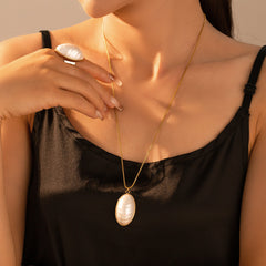 18K Gold-Plated Oval Mother-of-Pearl Jewelry