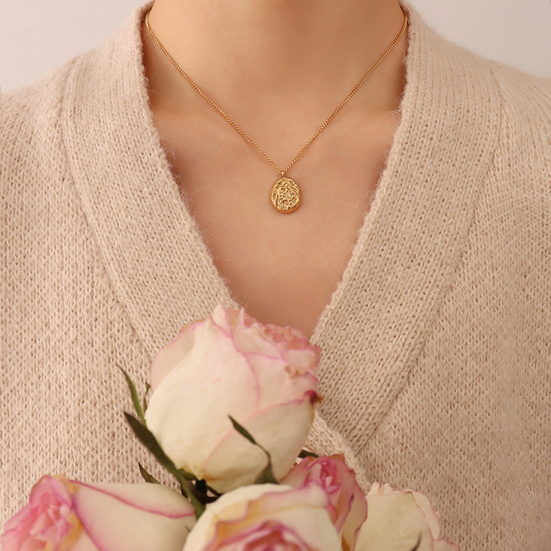 18K Gold-Plated Textured Round Pendant Necklace