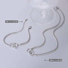 Double Ring Detail Stainless Steel Chain Bracelet