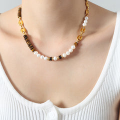 Freshwater Pearl and Tiger Eye Link Jewelry