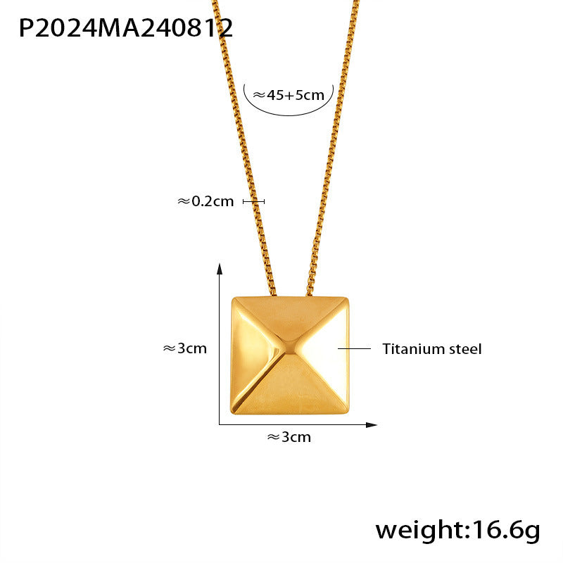 18K Gold-Plated Pyramid Square Pendant Necklace