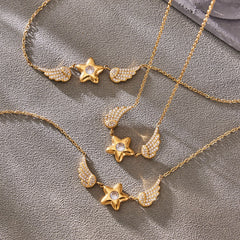 Cubic Zirconia Winged Star Pendant Necklace