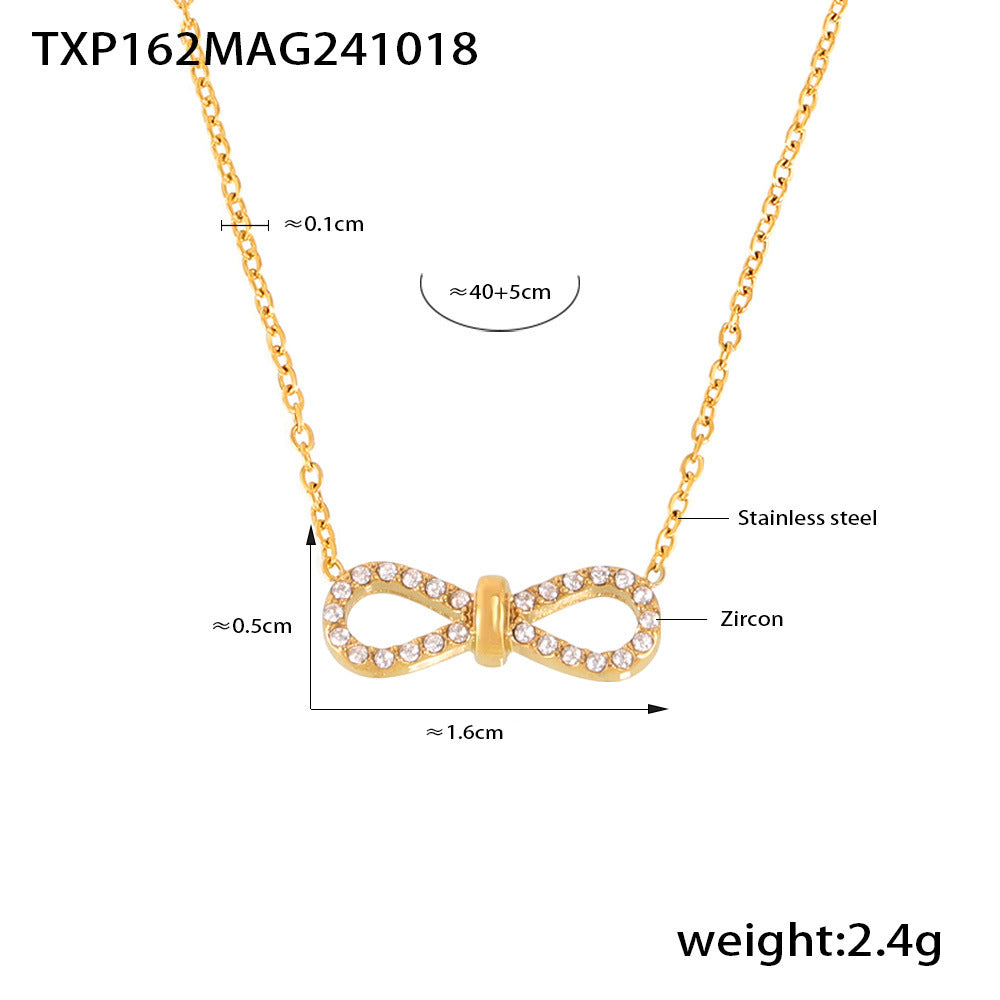 Cubic Zirconia Infinity Bow Necklace & Bracelet