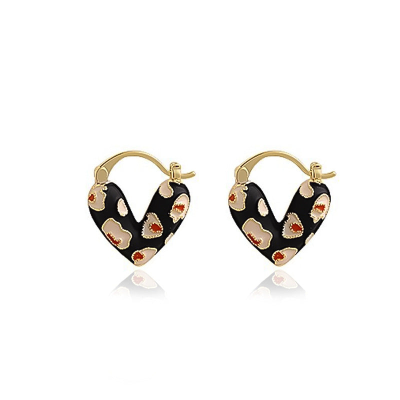 Nicolette Vintage-Inspired Enamel Heart Huggie Earrings