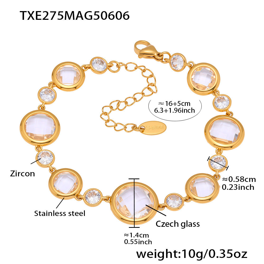 Gold-Tone Faceted Glass Link Bracelet