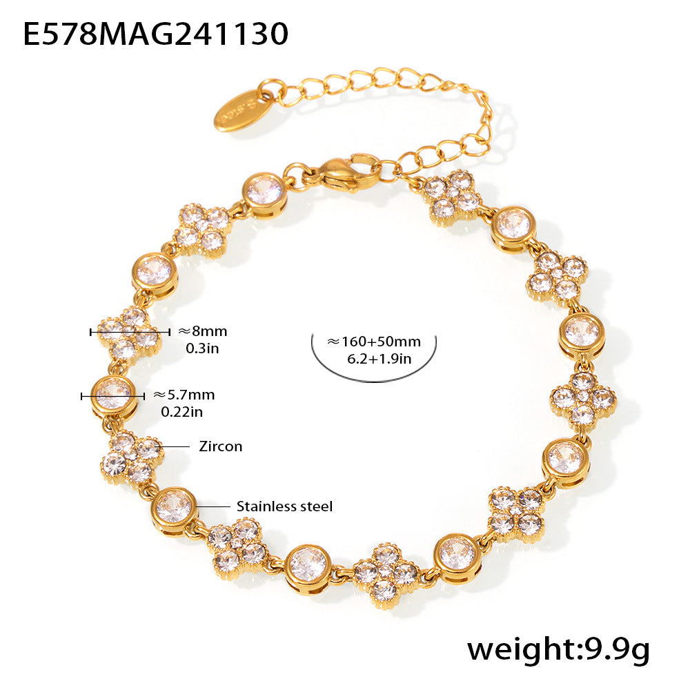 18K Gold-Plated Cubic Zirconia Flower Link Bracelet