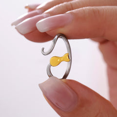 Cat Silhouette Open Stainless Steel Ring
