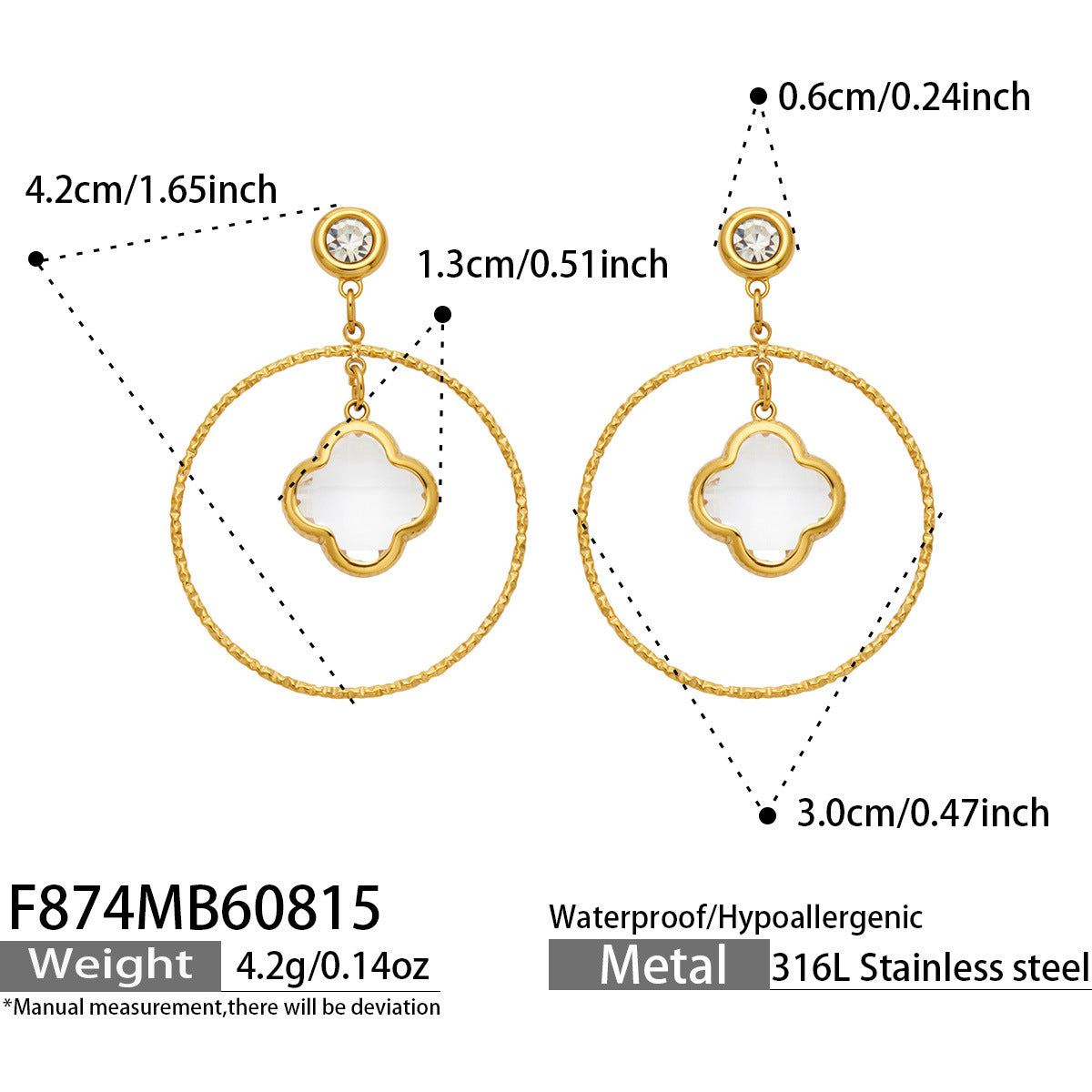 18K Gold-Plated Glass Clover Circle Drop Earrings