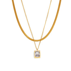 Gold-Tone Double-Layer Square Pendant Necklace