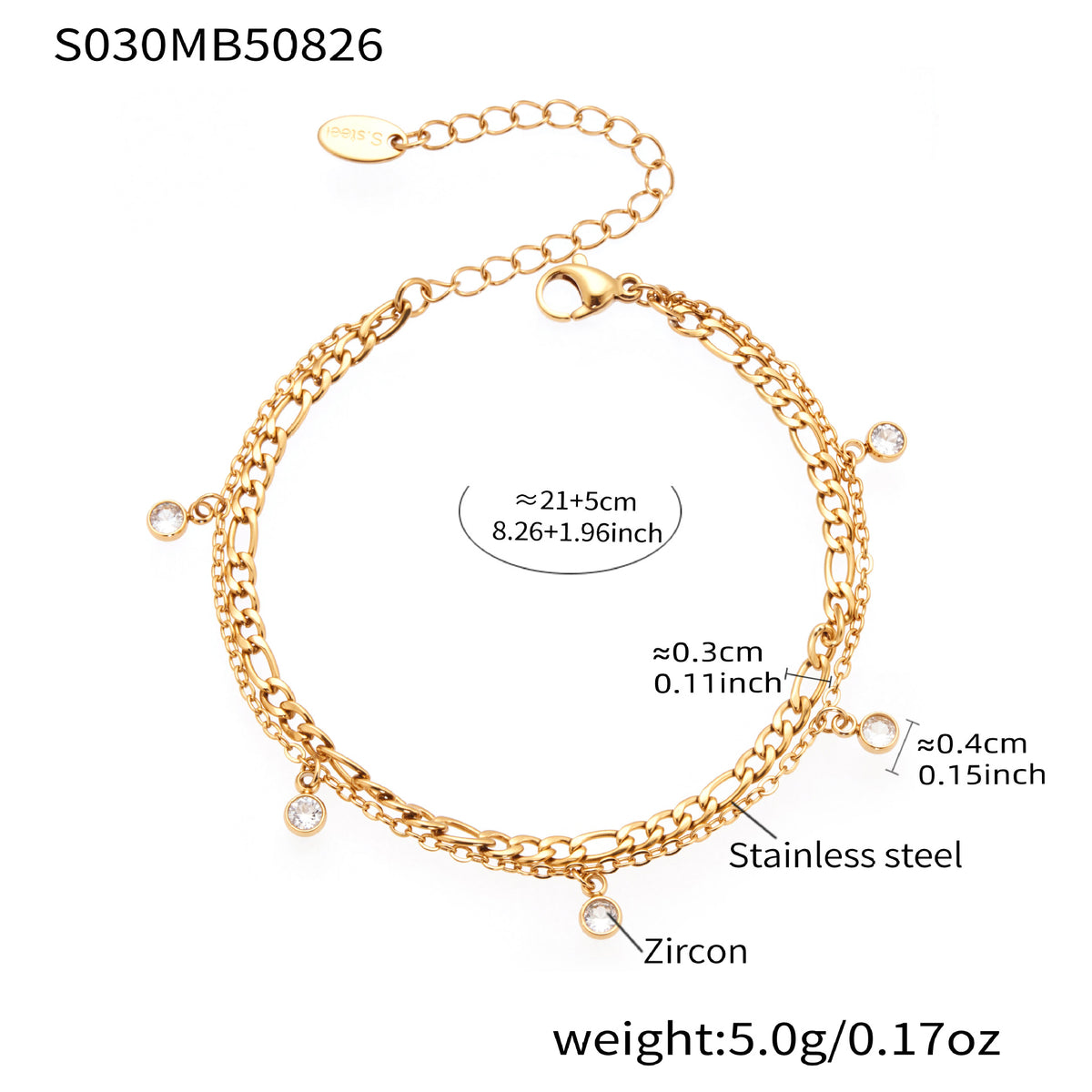 Layered Chain & Stone Charm Anklets