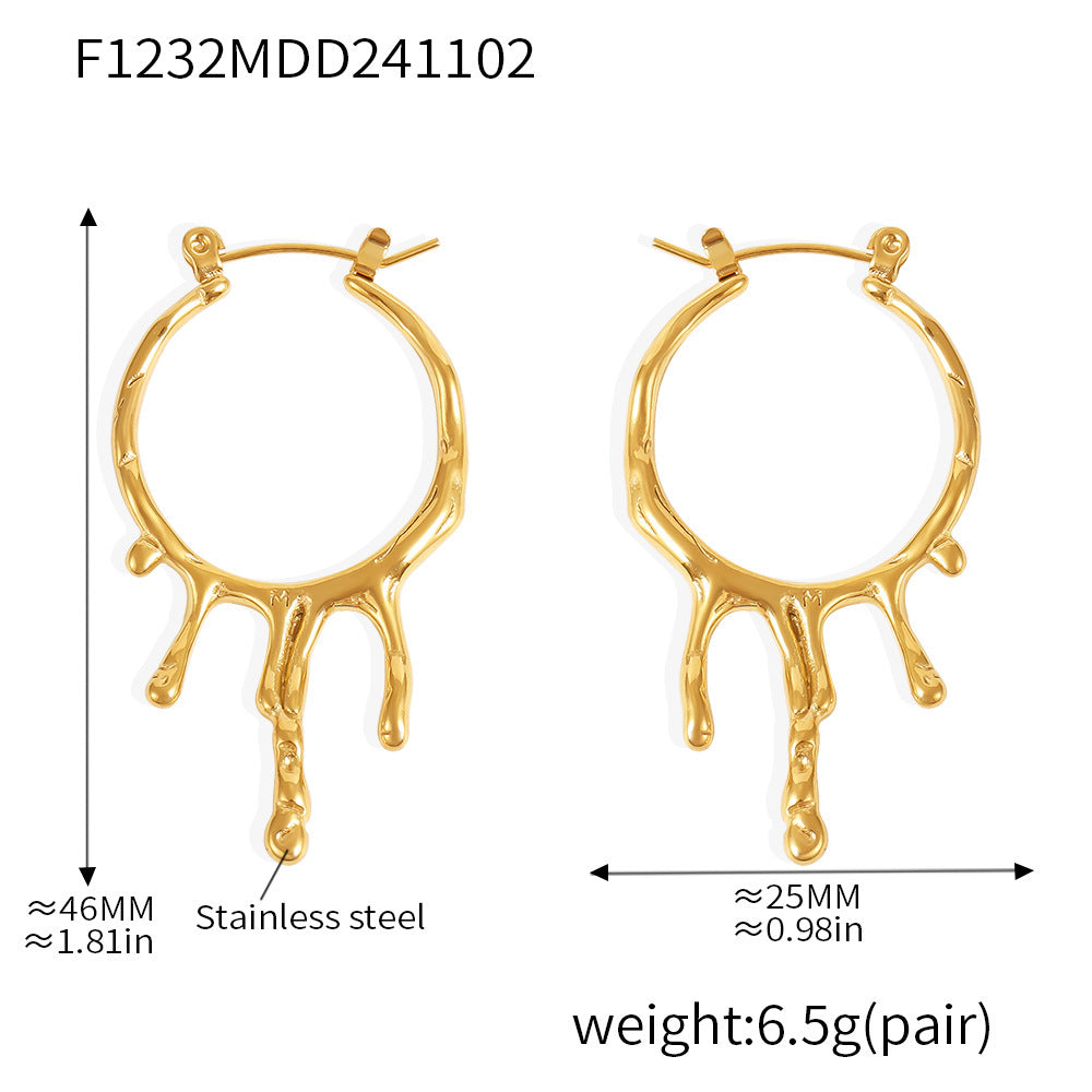 18K Gold-Plated Molten-Style Drop Hoop Earrings