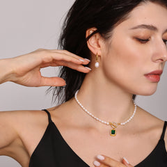 Freshwater Pearl Colored Cubic Zirconia Toggle Necklace