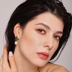 Green or Black Cubic Zirconia Freshwater Pearl Drop Earrings