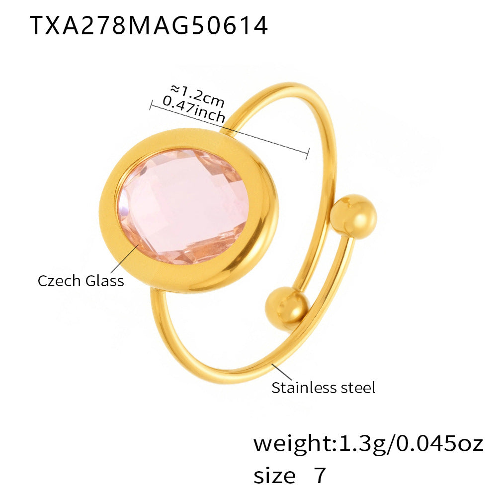 Oval Glass Accent Bead Open Ring