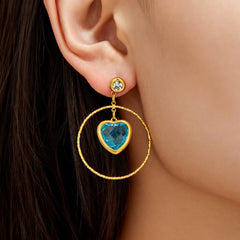 Czech Glass Heart and Circle Drop Earrings