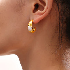 18K Gold-Plated Enamel Crescent Hoop Earrings
