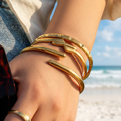18K Gold-Plated Polished Geometric Bangle