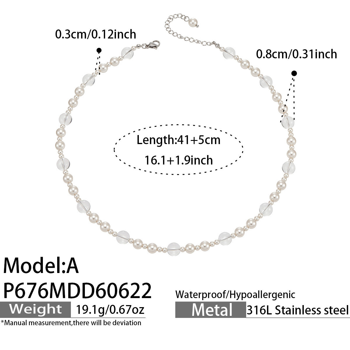 Shell Pearl-Look & Clear Bead Necklace