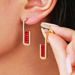 Cubic Zirconia Rectangular Drop Earrings