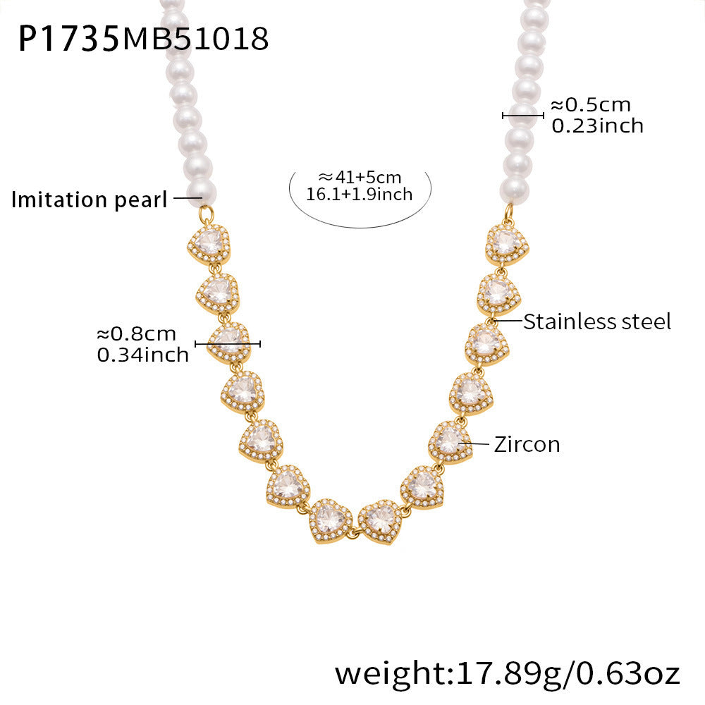 18K Gold-Plated Shell Pearl-Look and Heart Necklace