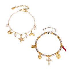 18K Gold-Plated Ocean and Cross Charm Bracelets