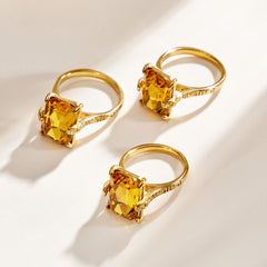 18K Gold-Plated Yellow Glass Statement Ring