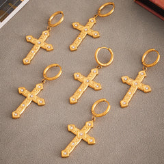 18K Gold-Plated Cubic Zirconia Cross Drop Earrings