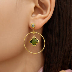 18K Gold-Plated Glass Clover Circle Drop Earrings