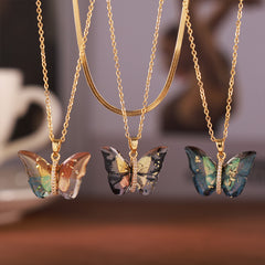 Colorful Resin Butterfly Pendant Necklace & Chain