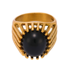Black Agate Openwork Stainless Steel Ring