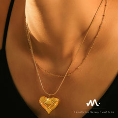 18K Gold-Plated Quilted Heart Necklace or Separate Chain