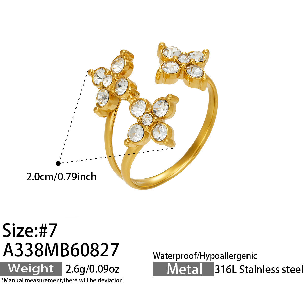 Color Cubic Zirconia Four-Petal Flower Ring