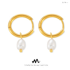 Freshwater Pearl Drop Hoop Earrings