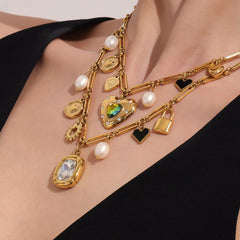 18K Gold-Plated Cubic Zirconia & Freshwater Pearl Charm Necklaces