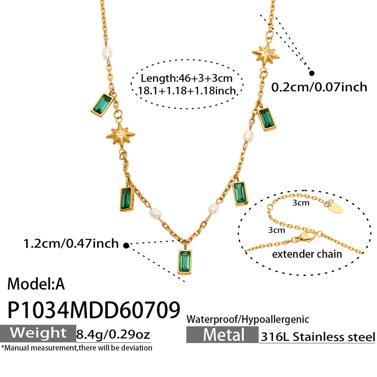 18K Gold-Plated Glass Stone & Pearl Accent Necklace