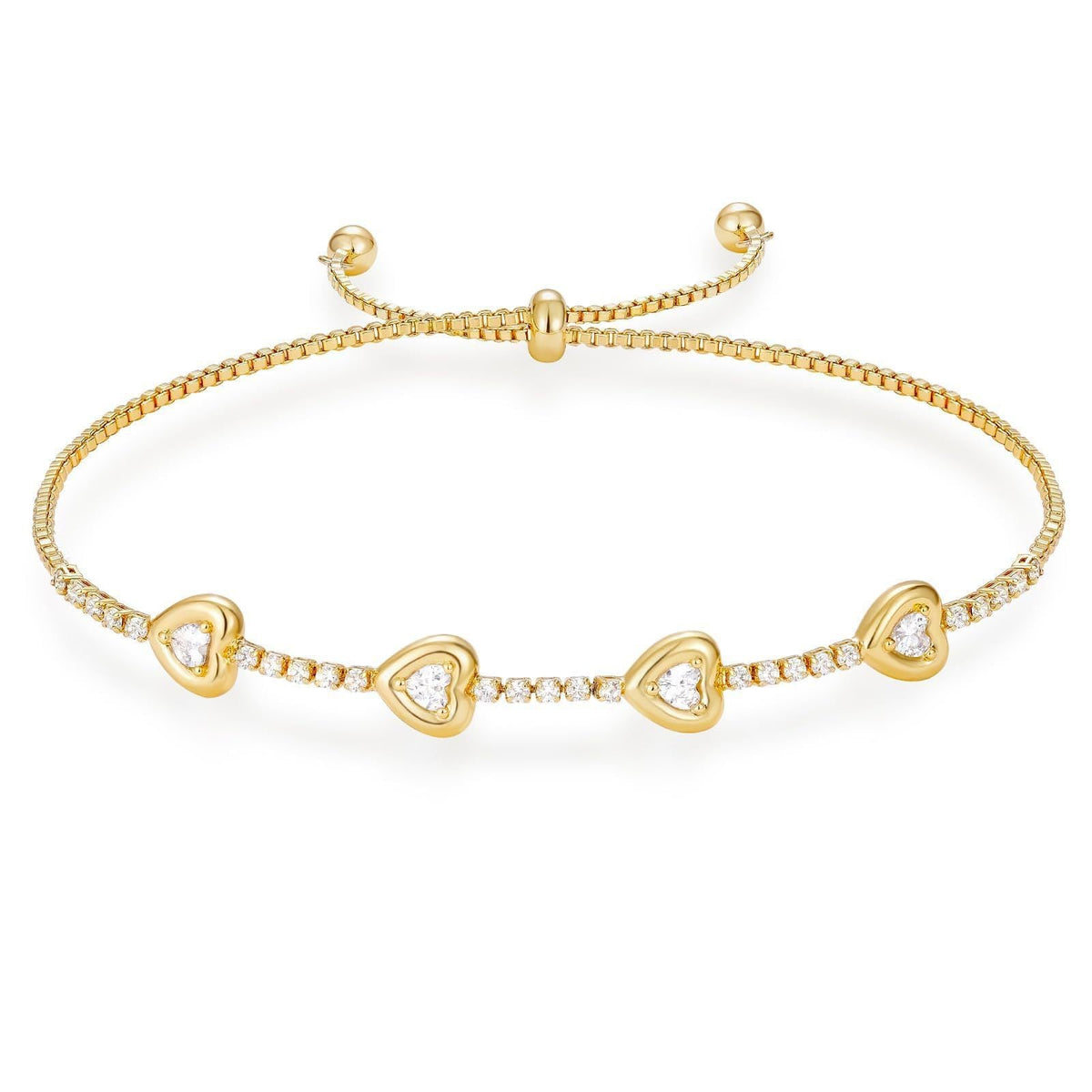 14K Dainty Heart and Oval Accented Tennis Bracelet