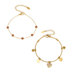 18K Gold-Plated Heart and Rose Charm Bracelets