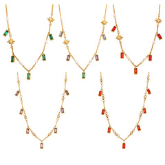 18K Gold-Plated Glass Stone & Pearl Accent Necklace