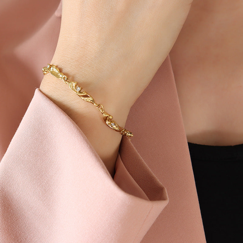 18K Gold-Plated Sculptural Cubic Zirconia Bracelet