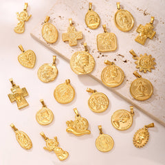 Gold-Tone Symbol & Ocean Stainless Steel Pendants