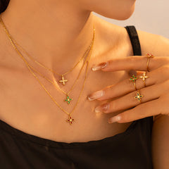 18K Gold-Plated Cubic Zirconia Flower Necklace or Ring