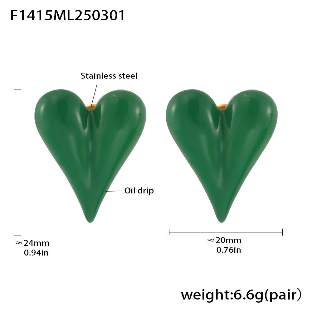 Enamel Sculptural Heart Stud Earrings