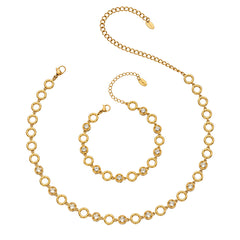 18K Gold-Plated Round Cubic Zirconia Necklace & Bracelet