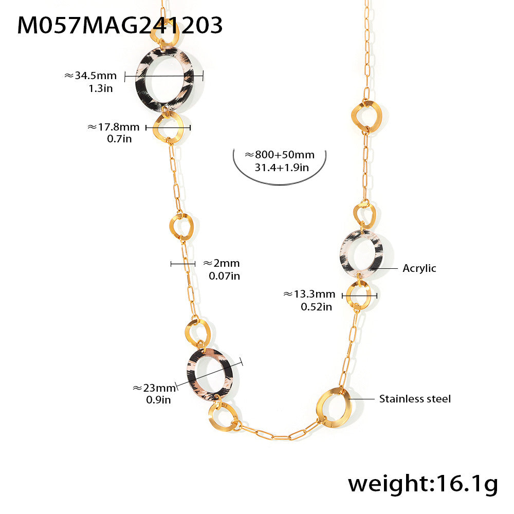Long Leopard-Pattern Geometric Chain Necklace