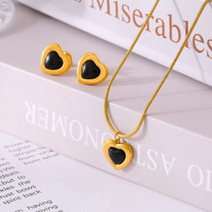 Black Heart Necklace or Stud Earrings