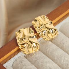 Sculptural Crinkled Rectangle Stud Earrings