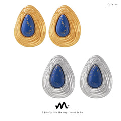 18K Gold-Plated Blue Stone Teardrop Stud Earrings