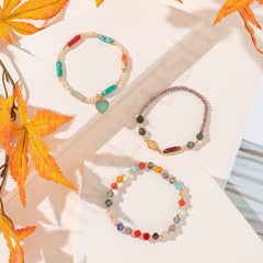 3-Piece Boho Heart Charm Beaded Bracelet Stack