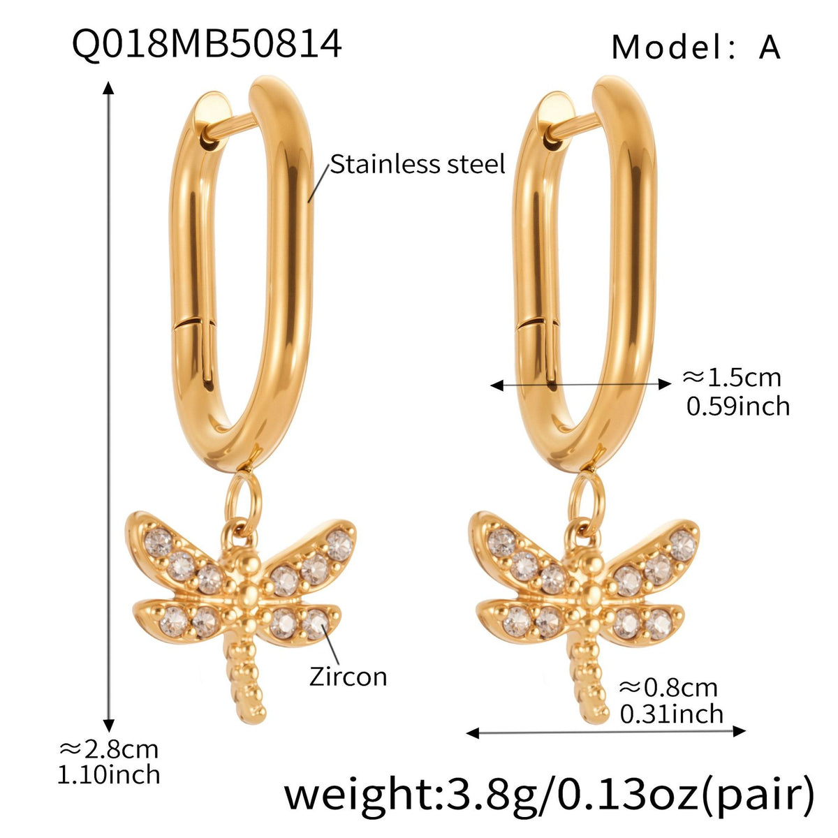 Cubic Zirconia Dragonfly Charm Earrings