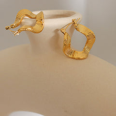 18K Gold-Plated Wavy Textured Hoop Earrings